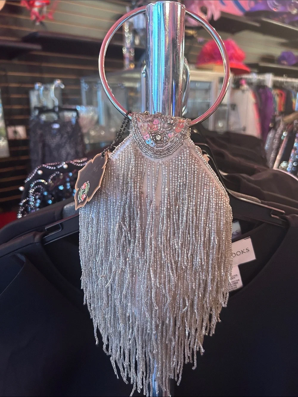 Beaded Fringe Keyring Wristlet - Silver